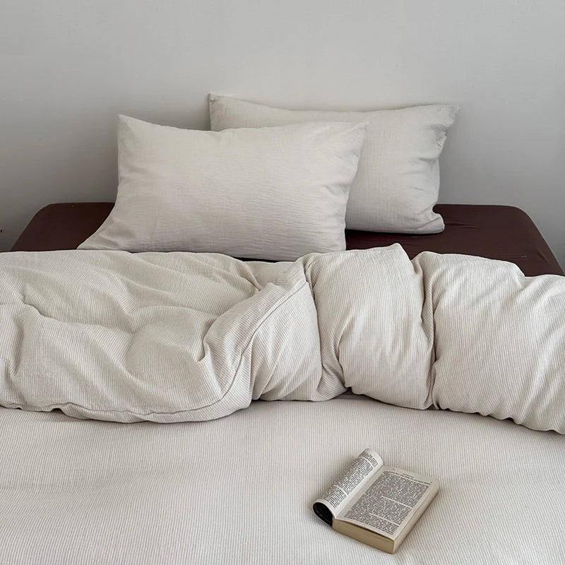 Duvet Cover & Pillow Set Breathable Cotton-Linen Machine Washable