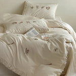 Duvet Cover Set 100% Cotton Floral Embroidery 4-Piece
