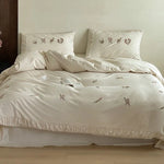 Duvet Cover Set 100% Cotton Floral Embroidery 4-Piece
