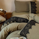 Duvet Cover Set 100% Cotton Lace Trim 4-Piece
