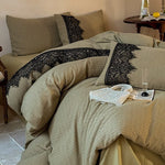 Duvet Cover Set 100% Cotton Lace Trim 4-Piece