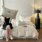 Duvet Cover Set 100% Cotton Percale Striped Jacquard