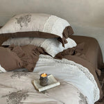 Duvet Cover Set 100% Cotton Percale Vintage Floral Lace