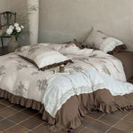 Duvet Cover Set 100% Cotton Percale Vintage Floral Lace