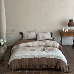 Duvet Cover Set 100% Cotton Percale Vintage Floral Lace