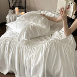 Duvet Cover Set 3D Floral Embroidery Ruffled Border