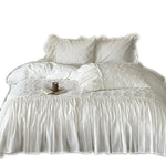 Duvet Cover Set 3D Floral Embroidery Ruffled Border