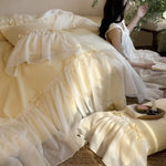 Duvet Cover Set 4-Piece Cotton-Blend Integrated Ruffled Bed Skirt