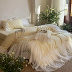 Duvet Cover Set 4-Piece Cotton-Blend Integrated Ruffled Bed Skirt