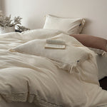 Duvet Cover Set 4-Piece Linen-Look Cotton Blend Lace Trim