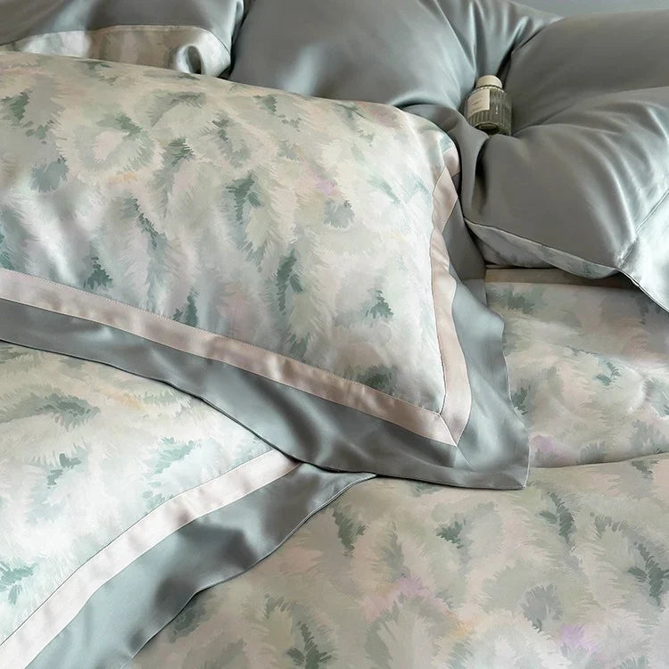 Duvet Cover Set 4-Piece Mako Cotton Breathable Watercolor Fern