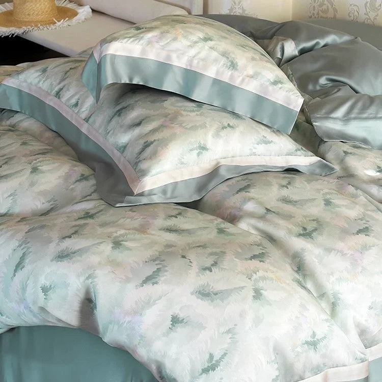Duvet Cover Set 4-Piece Mako Cotton Breathable Watercolor Fern