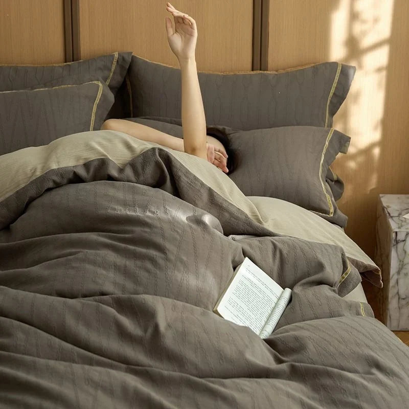 Duvet Cover Set 4-Piece Quilted Cotton Reversible Breathable