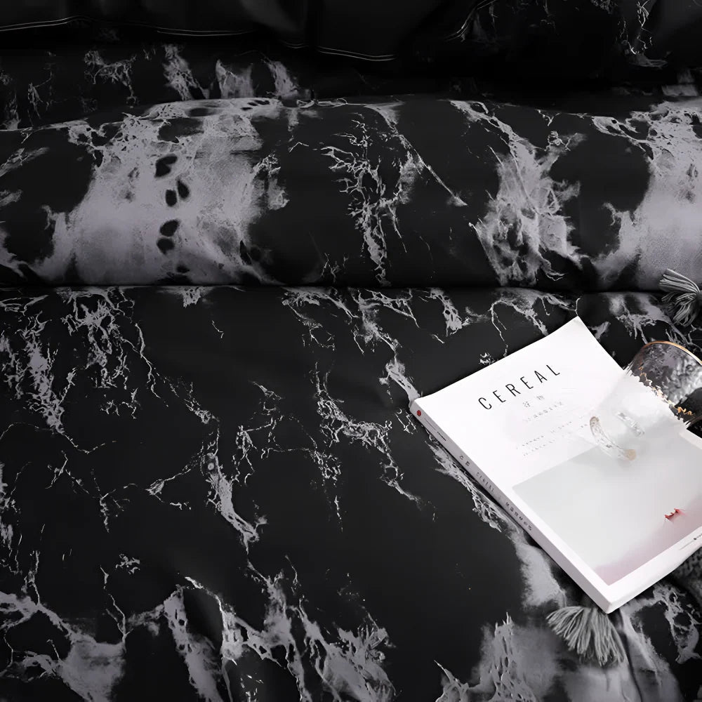 Duvet Cover Set Black Marble Microfiber & 2 Pillowcases