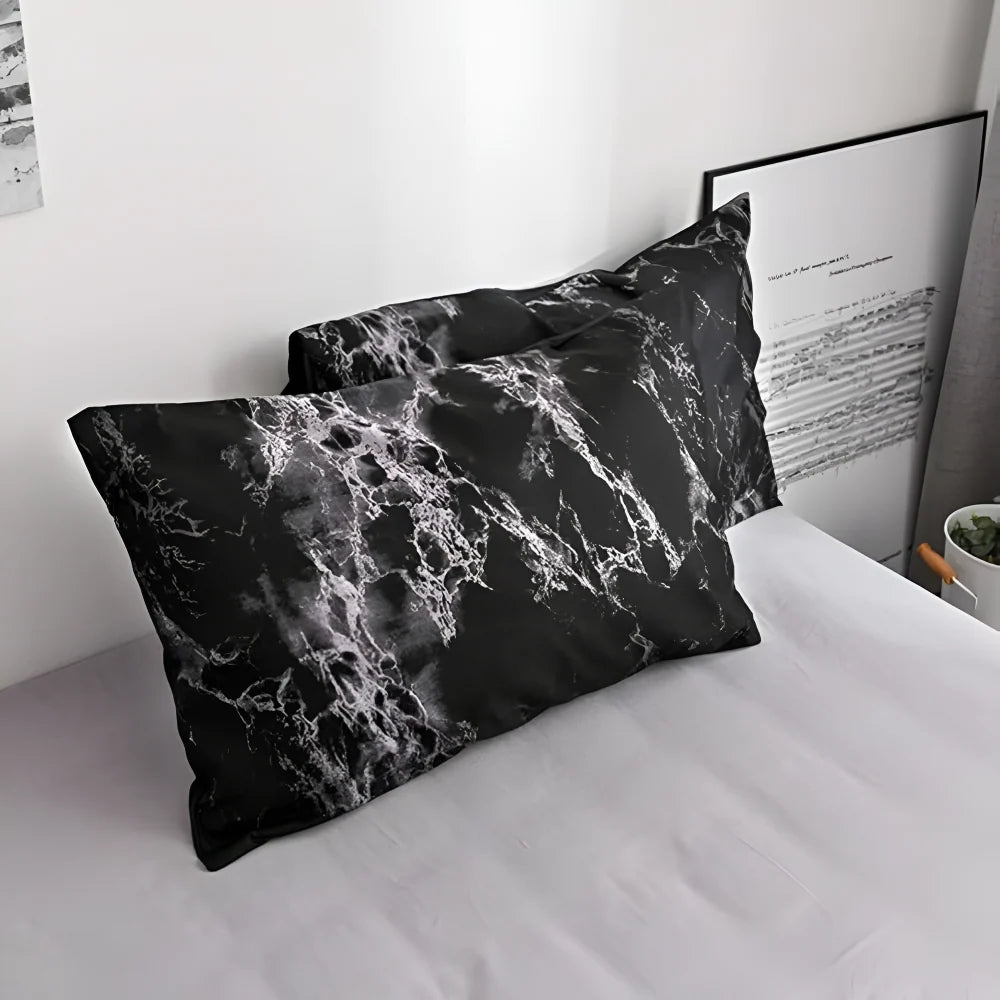 Duvet Cover Set Black Marble Microfiber & 2 Pillowcases