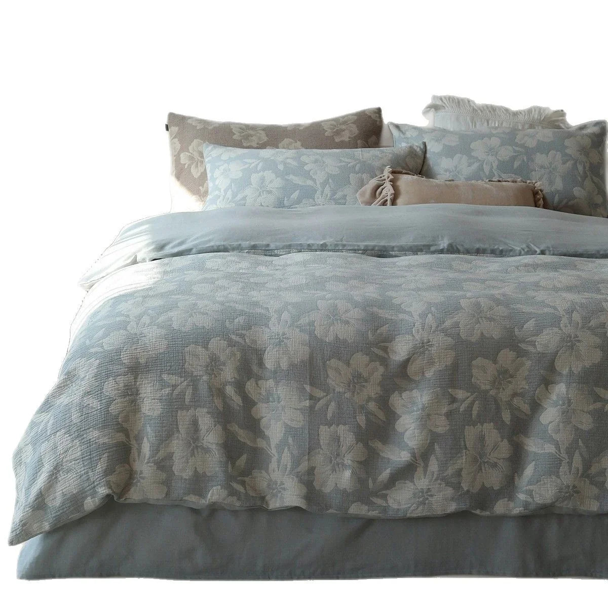 Duvet Cover Set Breathable Cotton Blend Quilted Floral Four Piece