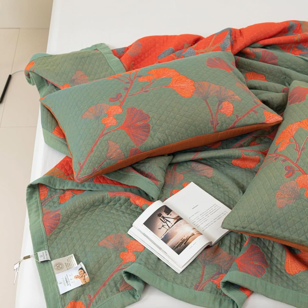 Duvet Cover Set Breathable Cotton Blend Reversible Ginkgo