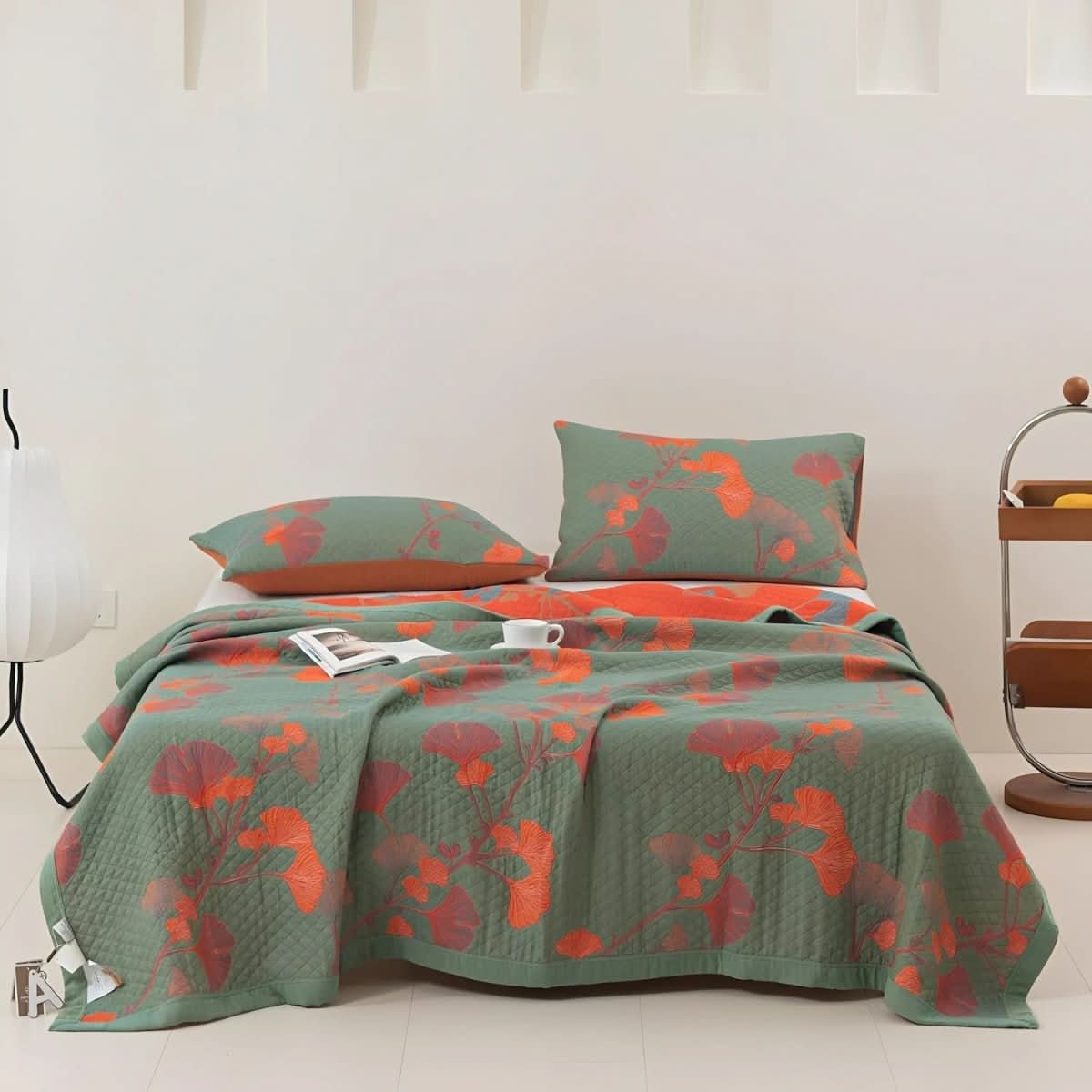 Duvet Cover Set Breathable Cotton Blend Reversible Ginkgo