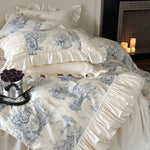 Duvet Cover Set Breathable Cotton Blend Toile Ruffled Edges