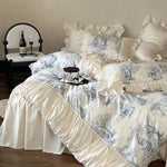 Duvet Cover Set Breathable Cotton Blend Toile Ruffled Edges