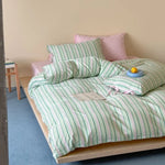 Duvet Cover Set Breathable Cotton Fine Stripe Hidden Zipper