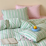 Duvet Cover Set Breathable Cotton Fine Stripe Hidden Zipper