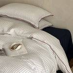 Duvet Cover Set Breathable Cotton Fine Stripes & Piping