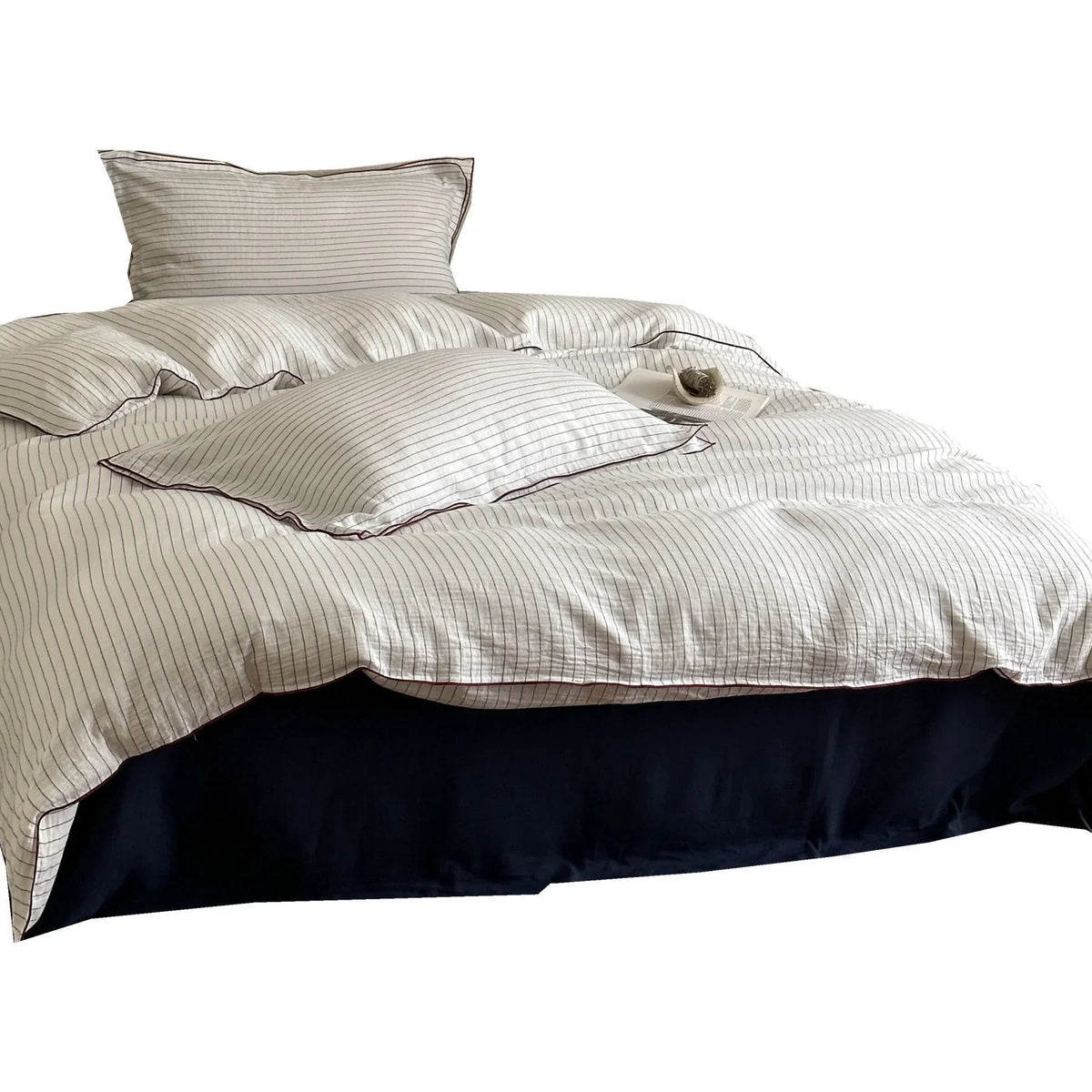 Duvet Cover Set Breathable Cotton Fine Stripes & Piping