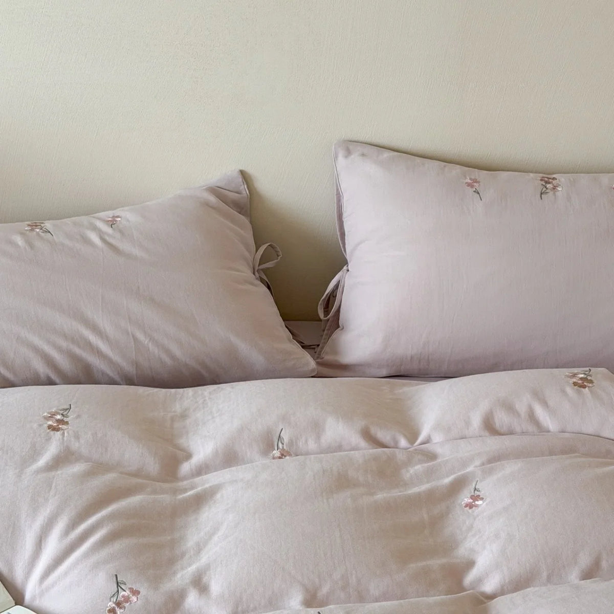 Duvet Cover Set Breathable Cotton Floral Embroidery