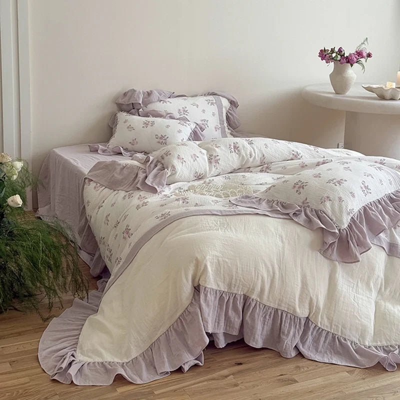 Duvet Cover Set Breathable Cotton Gauze Vintage Rose 4-Piece