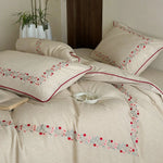 Duvet Cover Set Breathable Cotton-Linen Floral Embroidery