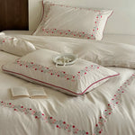 Duvet Cover Set Breathable Cotton-Linen Floral Embroidery