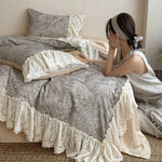 Duvet Cover Set Breathable Cotton-Linen Lace Ruffle 4-Piece