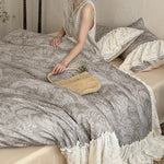Duvet Cover Set Breathable Cotton-Linen Lace Ruffle 4-Piece