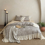 Duvet Cover Set Breathable Cotton-Linen Lace Ruffle 4-Piece
