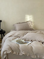 Duvet Cover Set Breathable Cotton-Linen Ruffled Edge