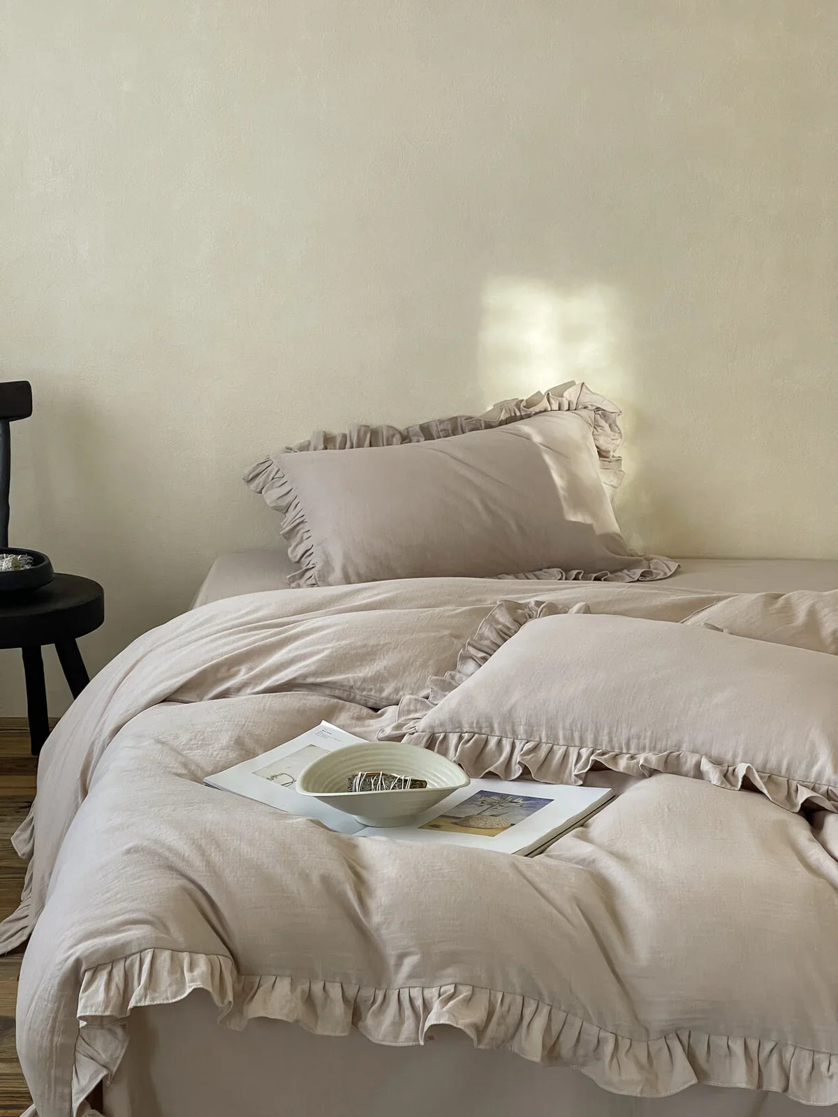 Duvet Cover Set Breathable Cotton-Linen Ruffled Edge
