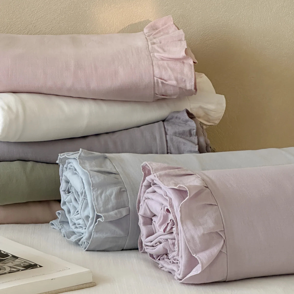 Duvet Cover Set Breathable Cotton-Linen Ruffled Edge