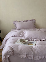 Duvet Cover Set Breathable Cotton-Linen Ruffled Edge