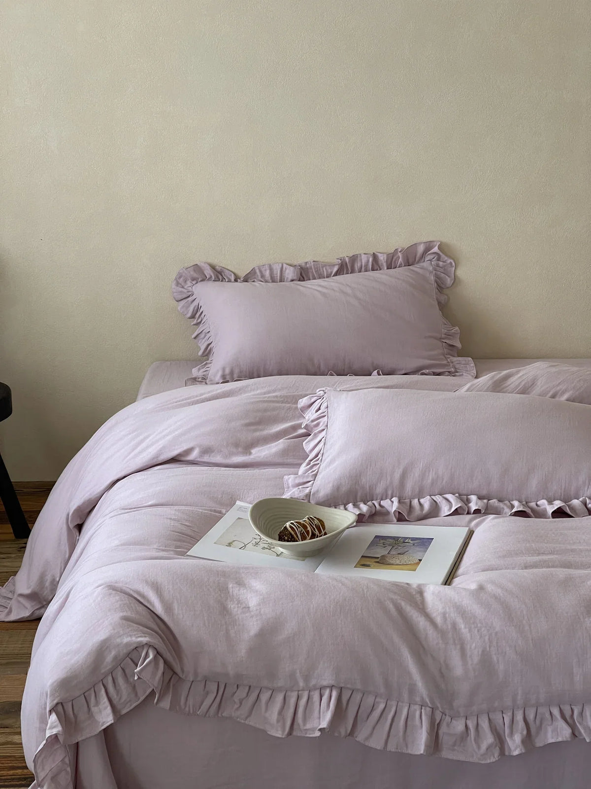 Duvet Cover Set Breathable Cotton-Linen Ruffled Edge
