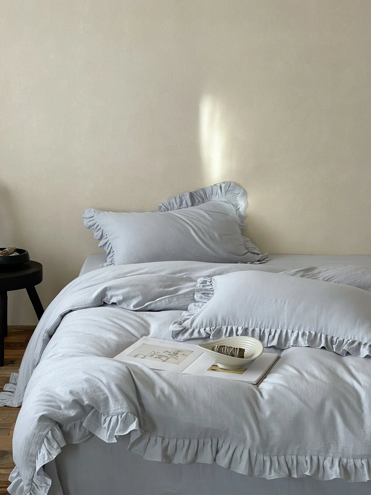 Duvet Cover Set Breathable Cotton-Linen Ruffled Edge