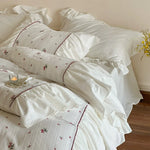 Duvet Cover Set Breathable Cotton Muslin Embroidered Ruffle