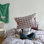 Duvet Cover Set Breathable Cotton Muslin Pastel Check