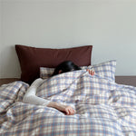 Duvet Cover Set Breathable Cotton Muslin Pastel Check