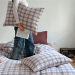 Duvet Cover Set Breathable Cotton Muslin Pastel Check