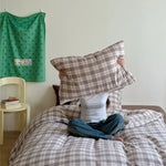 Duvet Cover Set Breathable Cotton Muslin Pastel Check
