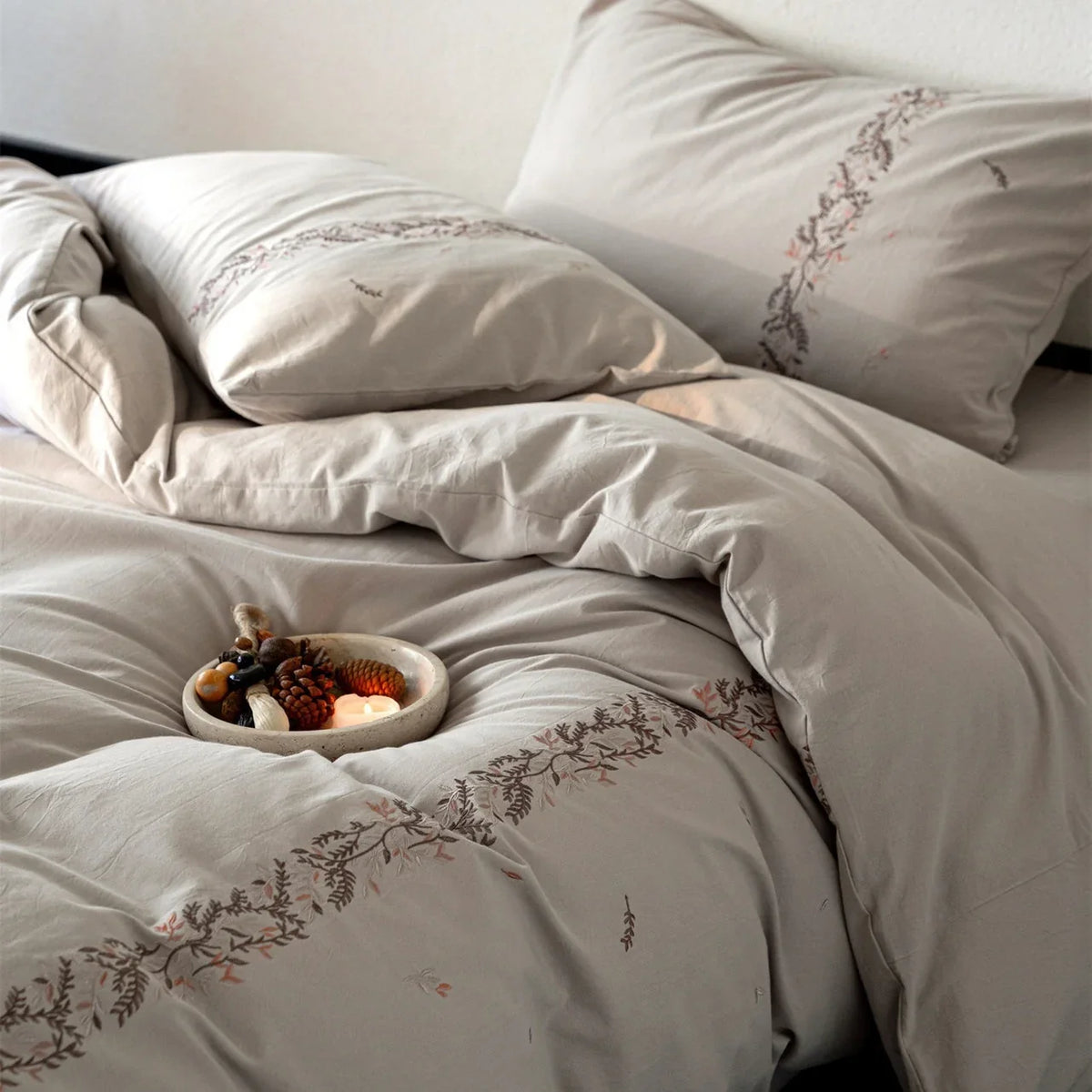 Duvet Cover Set Breathable Cotton Percale Embroidered Floral