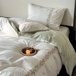 Duvet Cover Set Breathable Cotton Percale Embroidered Floral