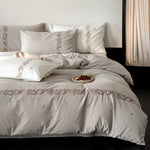 Duvet Cover Set Breathable Cotton Percale Embroidered Floral