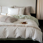 Duvet Cover Set Breathable Cotton Percale Embroidered Floral
